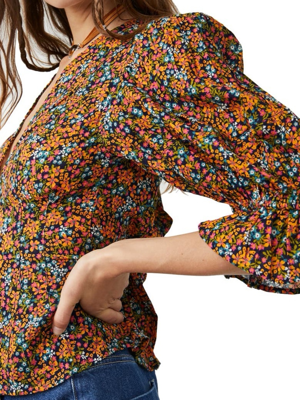 Free People I Found You Multi Floral Print Blouse - Picture 3 of 5